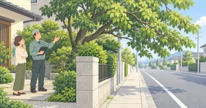 Read more about the article 庭木が道路にはみ出したら？通行への影響と剪定・伐採の相談手順